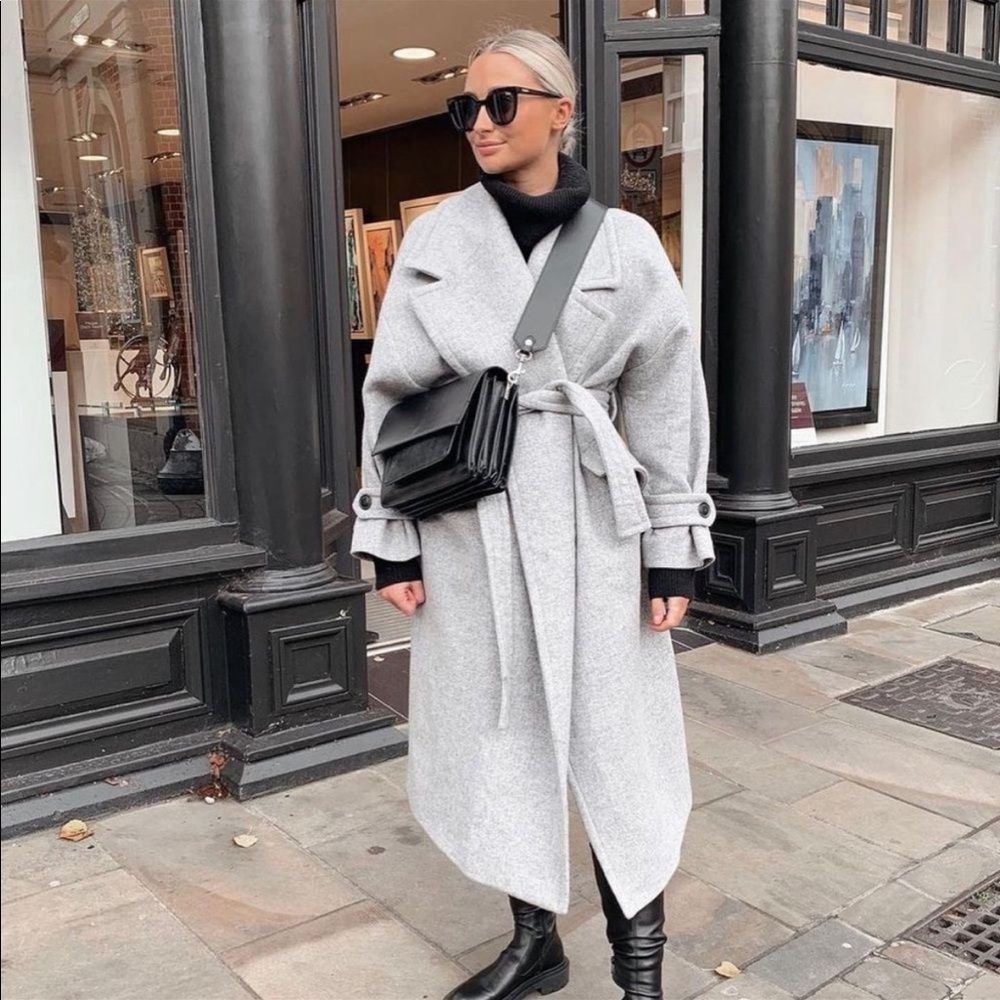 Mango Manteco Fabric Wool Blend Coat Gray Limited Collection New